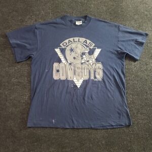 Vintage Dallas Cowboys T-Shirt XL‎ Trench Single Stitch Made USA 80s 90s Stained